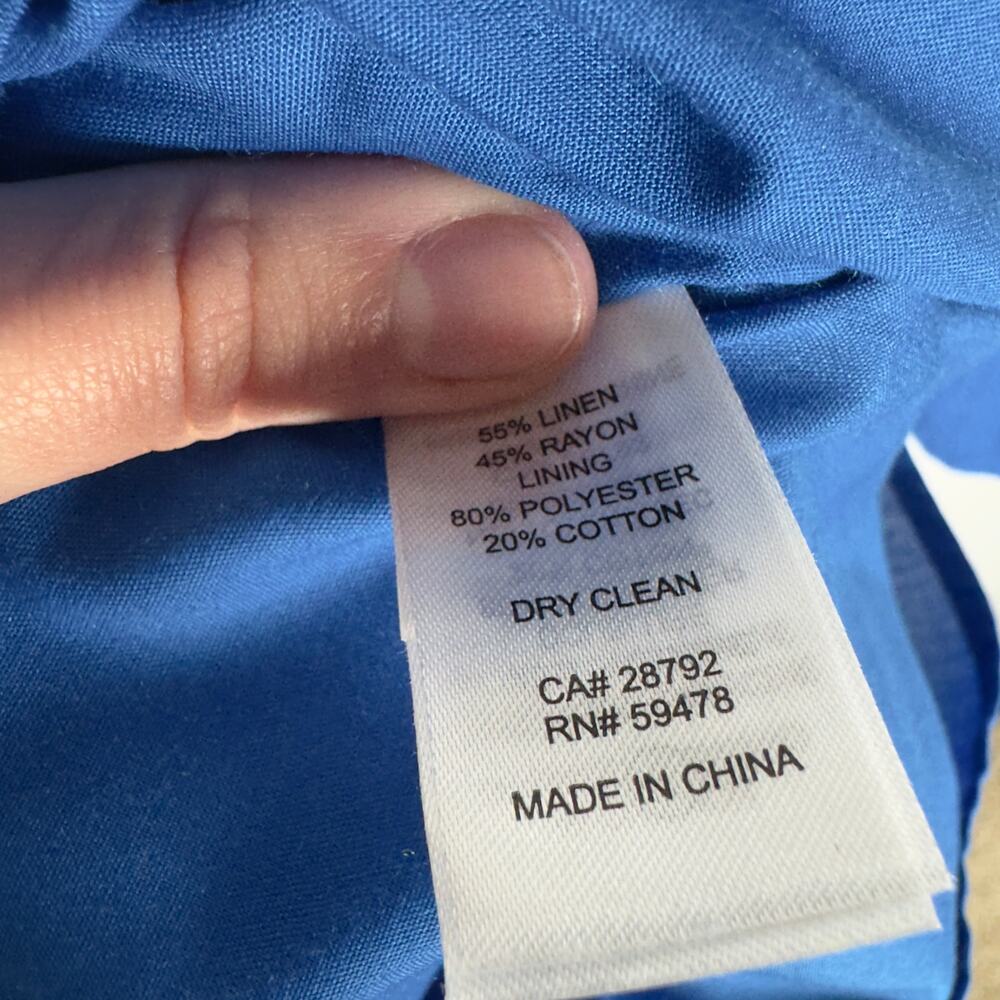 House of Harlow 1960 Blue Linen Twist Front Pleated Puff Sleeve Dress Women Sz 0 - Picture 5 of 5